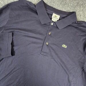 Lacoste Long Sleeve Polo Shirt Navy Blue Embroidered Crocodile Logo Men Size 8